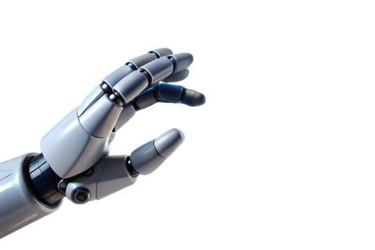 Robotic hand isolated on transparent background, a symbol of advanced technology and artificial intelligence