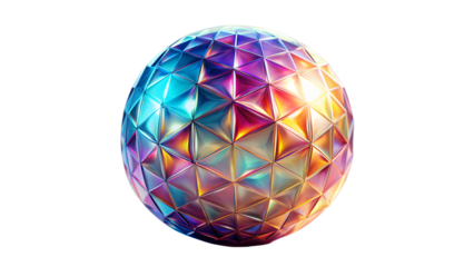 Abstract geometric sphere isolated on transparent background, featuring a vibrant and colorful triangular pattern for modern design