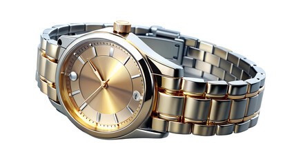 Elegant gold wristwatch isolated on transparent background, showcasing its intricate design and timeless appeal for any occasion