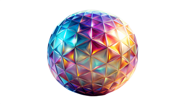 Abstract geometric sphere isolated on transparent background, featuring a vibrant and colorful triangular pattern for modern design - Powered by Adobe