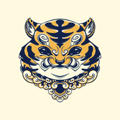 Fototapeta premium Japanese cute tiger mask vector art