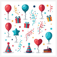Festive Celebration with Balloons, Gifts, and Party Decorations Vector