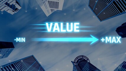 Value measurement and adjustment concept showing value, performance, and optimization level with...