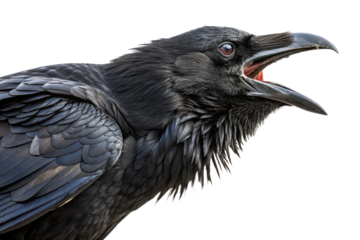 Angry crow cutout, transparent image.png. Cawing. Kitchen scraps. Natural predator. Garbage disposal. Black crow. Black bird.