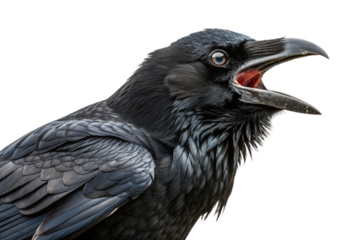 Angry crow cutout, transparent image.png. Cawing. Kitchen scraps. Natural predator. Garbage disposal. Black crow. Black bird.