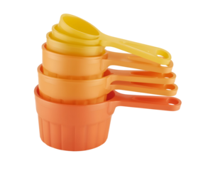 Stack of Vibrant Measuring Cups - Culinary Precision Tools in Yellow and Orange Hues