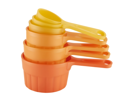 Stack of Vibrant Measuring Cups - Culinary Precision Tools in Yellow and Orange Hues