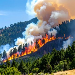 Wildfire engulfing hillside with billowing smoke