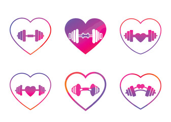 Love Fitness Illustration with Heart Shape and Dumbbells in Artistic Design