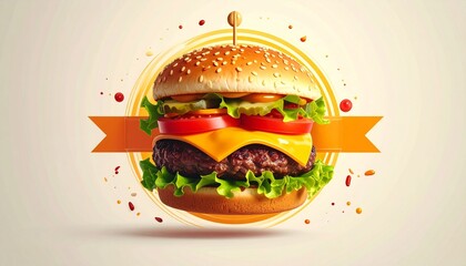 Delicious Gourmet Burger with Fresh Ingredients and Golden Bun.