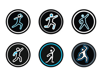 Stylized Running and Walking Icons on Circular Backgrounds with varying borders