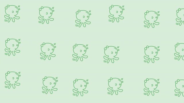 Looping pattern animal octopus on green background, perfect for background designs, textiles, stationary, and digital wallpapers with an animal theme