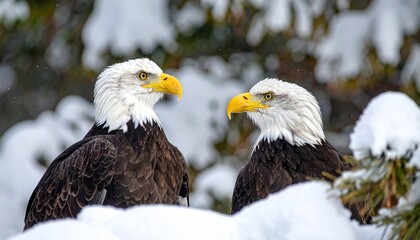Majestic Bald Eagles in Winter: A Snowy Encounter.