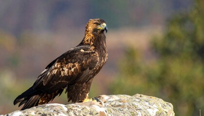 Majestic Golden Eagle Perched on Rock Observing its Territory.