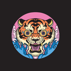 Design tiger japanese wave vector art