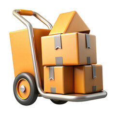 3d hand truck with boxes isolated on transparent background