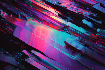 neon glitching effect with digital data fragments and purple cyan cyberpunk futuristic glow