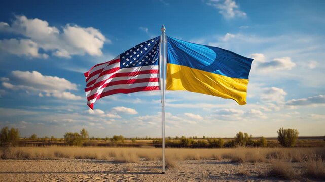 Unity of flags usa and ukraine symbolic representation outdoor clear sky historical context for global awareness
