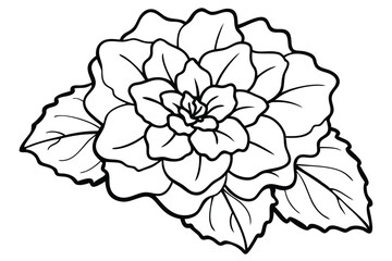 HandDrawn Flower Illustration with Leaves Elegant Black and White Floral Design for Coloring Books