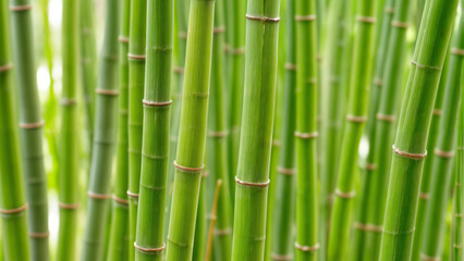 Obraz premium Green bamboo stalks create a natural backdrop in a serene outdoor setting during daylight hours