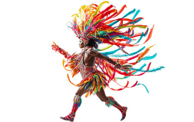 Obraz premium Stunning flat cartoon illustration of a carnival dancer wearing elaborate feathered costume for festive events isolated on transparent background PNG
