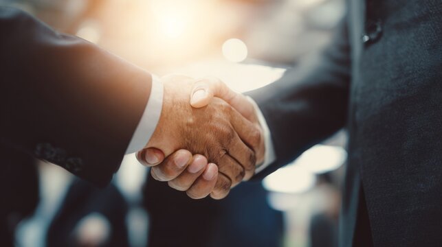 Business Professionals Shaking Hands After Successful Meeting in Bright Office Environment