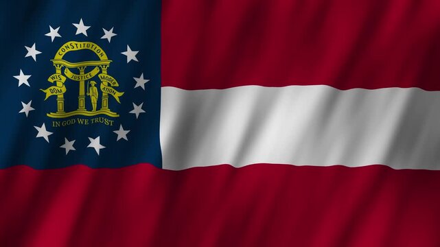 Georgia state flag waving in bright sunlight with pride