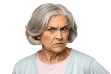 Angry Grandma cutout, transparent image.png. Doubt. Dislike. Hate. Prejudice. Arrogance. Malice.