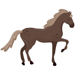 brown cartoon horse in the moment of walking with a raised leg, which is a symbol of the Chinese year 2026, for New Year stickers, social media design or other holiday designs