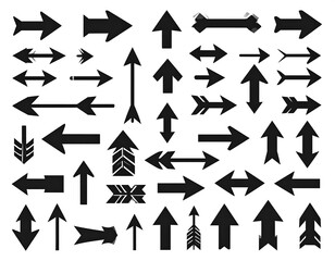 Various Arrow Shapes and Directions, Black and White, Directional Icons