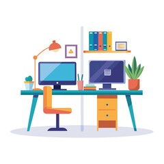 Hybrid Work Model Flat Vector Illustration 