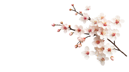 Flowering branch with blossoms on transparent background