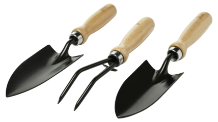 Essential garden tools for planting and weeding, featuring durable steel and comfortable wooden handles for effortless gardening tasks.