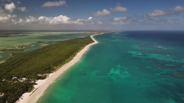 Aerial 4K drone view of Tulum coastline and Caribbean beach Mexico - tropical sea waves and Sian Kaan biosphere reserve