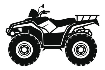 Black Silhouette Illustration of an AllTerrain Vehicle (ATV) with Rack and Knobby Tires