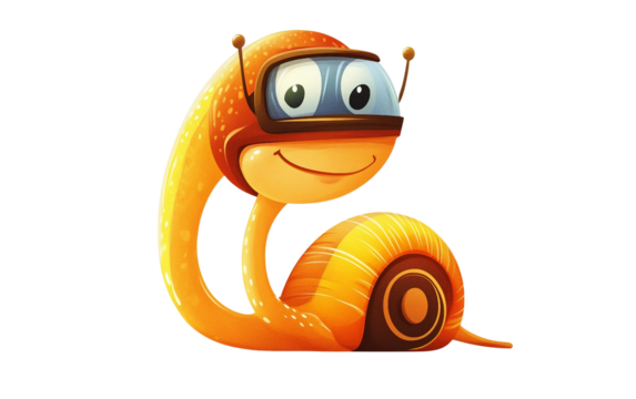 Adorable cartoon artwork of snail with helmet perfect for humor, kids, and whimsical projects isolated on transparent background PNG
