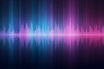 Abstract audio spectrum visualization with vibrant blue and pink hues evoking futuristic energy