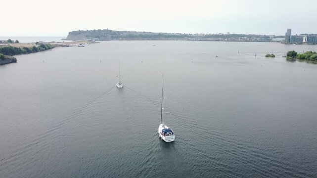 Boats head out of Cardiff Bay, Wales