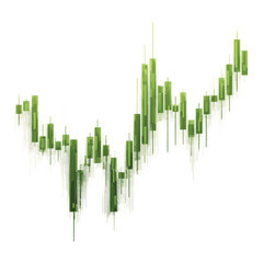 Green stock market graph isolated on transparent background