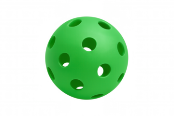 Green pickleball ball with holes, a plastic wiffle sphere for court sports and outdoor games