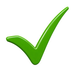 Green check mark 3d style isolated on transparent background