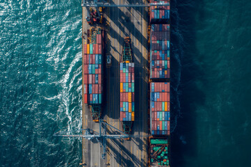 Aerial View of a Cargo Ship Terminal, Featuring Container Vessels and Ocean Waves