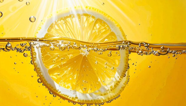 Lemon slice in water, sunlight effect