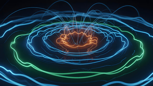 Abstract blue fractal background illustration with digital energy wave pattern and glowing light swirl