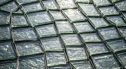 Abstract Pattern of Textured Glass Cubes Reflecting Sunlight