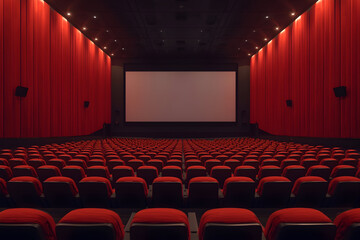 An empty cinema hall with red seats awaiting moviegoers for an immersive experience