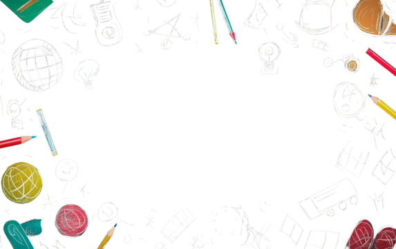 Stylish educational chalkboard frame with artistic sketches and school symbols suitable for teaching materials and graphic design projects isolated on transparent background PNG - Powered by Adobe