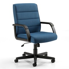 Fototapeta premium Modern blue office chair with comfortable upholstery and armrests