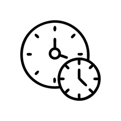 Vector line icon of two clocks representing time management, schedules, and different time zones