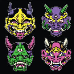 Japanese mask vector art set